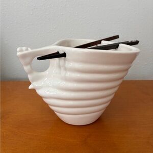 VINTAGE Elan Flavour Design Buddha Ramen Chopsticks 🥢 Ribbed Ceramic Bowl